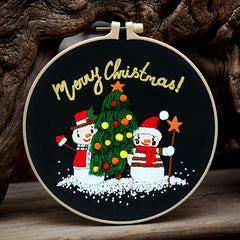 Embroidery Starter Kit Merry Christmas Pattern Cloth Thread Cross Stitch