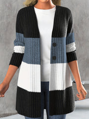 Colorblock Button Front Knitted Cardigan Long Sleeve Casual Fall Winter