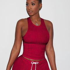 Plus Size Honeycomb Tank Top & Shorts Sports Outfits Set