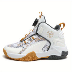 Boys Basketball Shoes Rotating Button Breathable Mesh Non Slip Sneakers