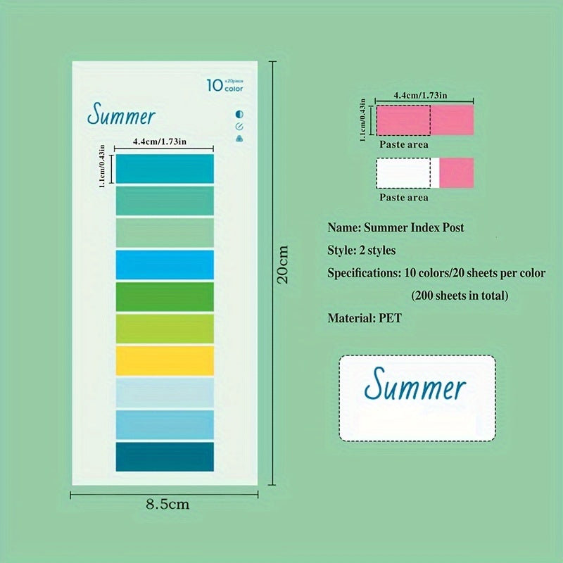 400pcs 2 Sets Half Index Stickers 20 Sheets 20 Colors PET Material OPP Bags