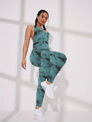 Tie Dye Backless Halter Sports Jumpsuit for Women