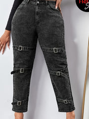 Solid Button Fly High Stretch Jeans