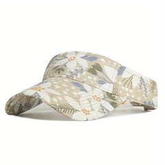 Flower Print Ponytail Visor Hat Vintage Cotton Sun Hat