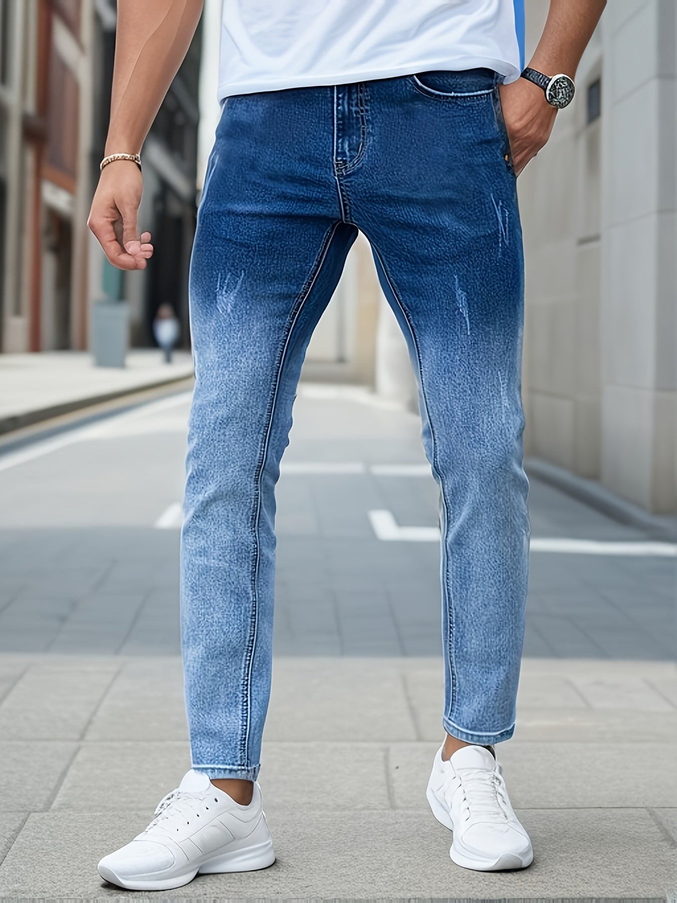 Mens Slim Fit Jeans Medium Stretch Street Style Denim Pants
