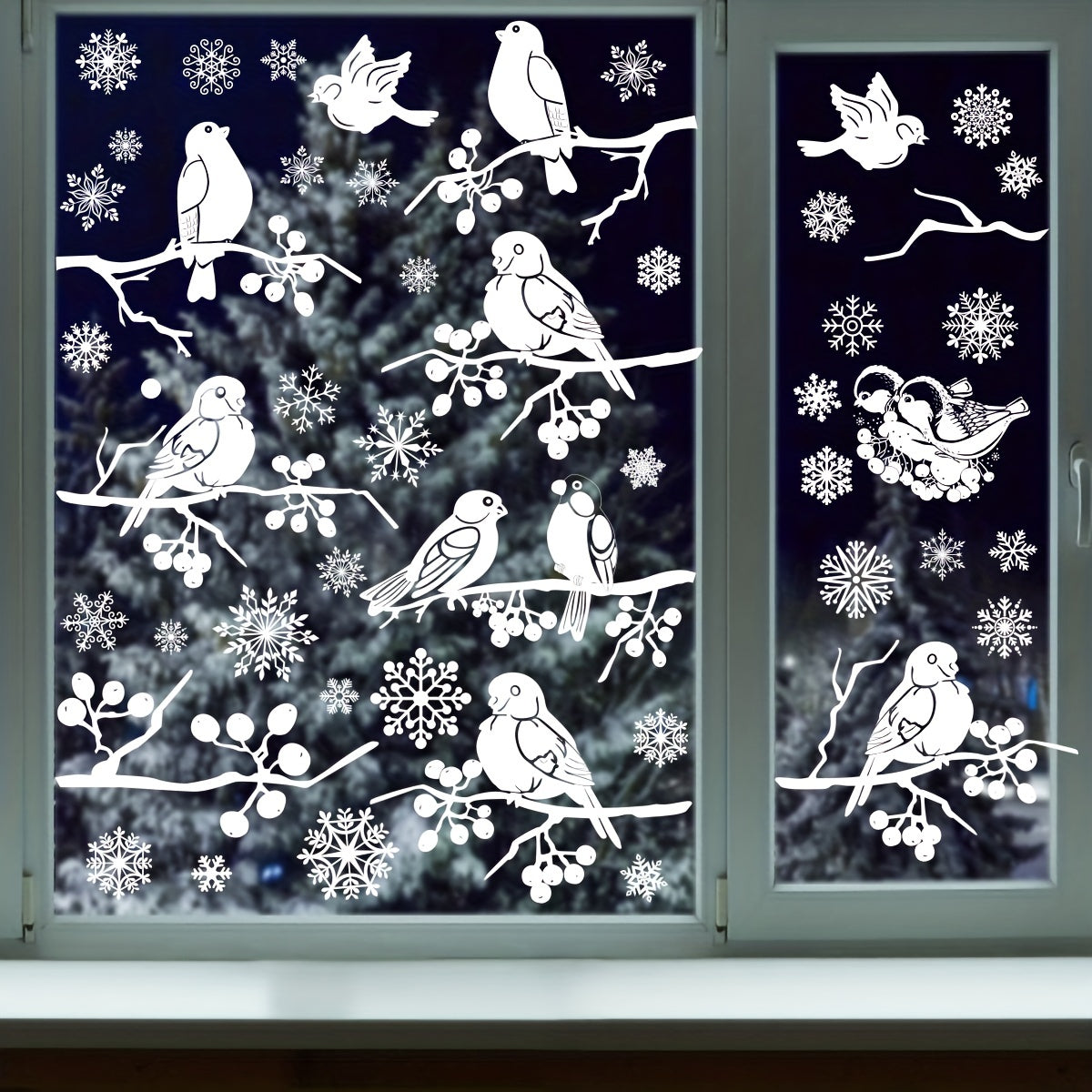 9pcs Christmas Stickers Snowy Bird Display Window Hanging Decorations
