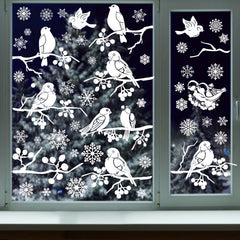 9pcs Christmas Stickers Snowy Bird Display Window Hanging Decorations