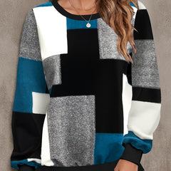 Geo Print Pullover Sweatshirt Long Sleeve Crew Neck Sweatshirt