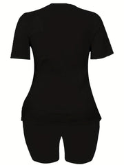 Casual T Shirt & Biker Shorts Set Women's Outfit
