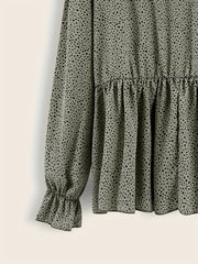 Dot Print Lantern Sleeve Blouse