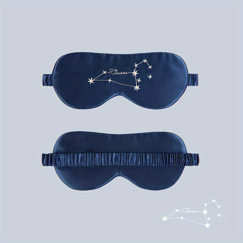 Navy Zodiac Constellation Silk Eye Mask Embroidered Dual Side