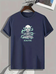 Escape Skeleton Print Men's Comfy T-shirt for Outdoor Summer