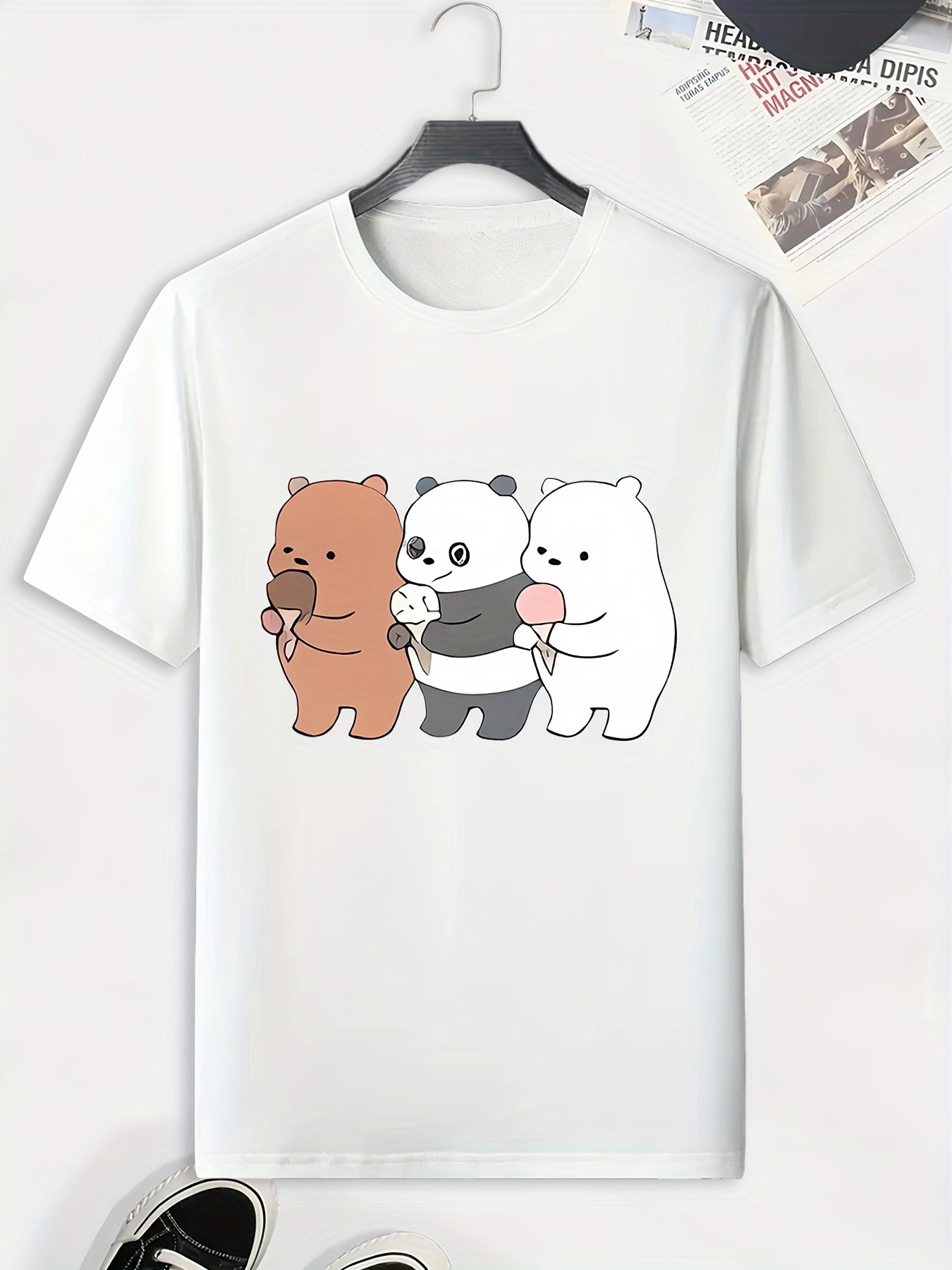 Men's Bear Pattern T shirt Active Slightly Stretch Breathable Tee For Outdoor