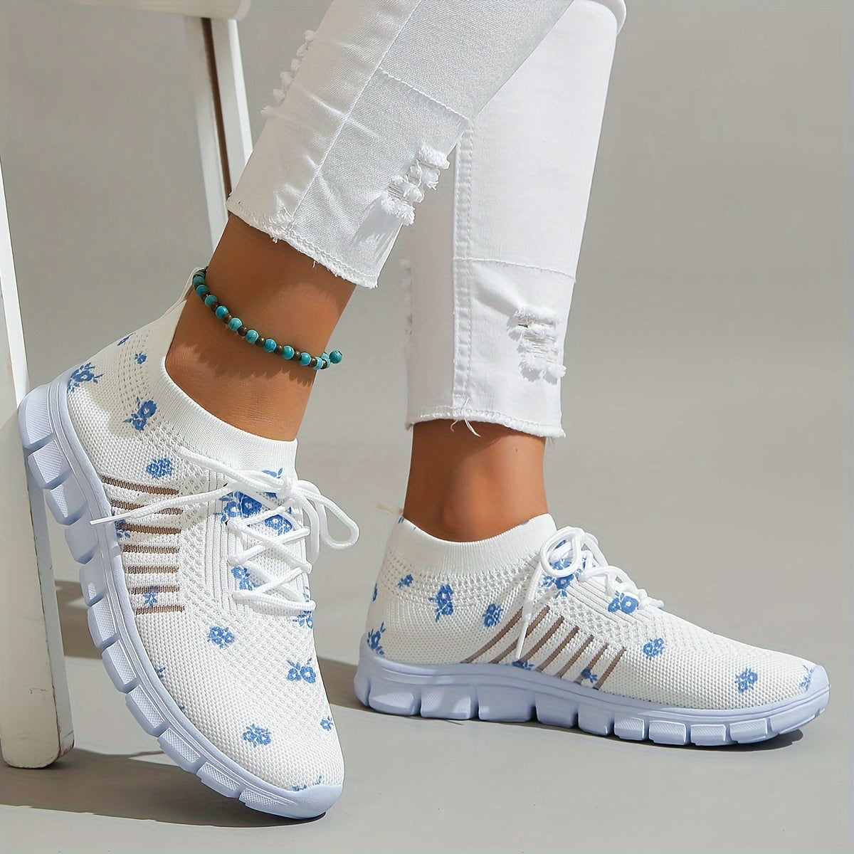 Floral Print Mesh Lightweight Running Shoes Breathable Sneakers