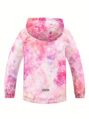 Girls Tie Dye Zip Up Hooded Jacket, Waterproof, Spring/Fall Outdoor Sports