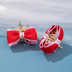 Girls Double Bow Rhinestone Crown Hair Clips