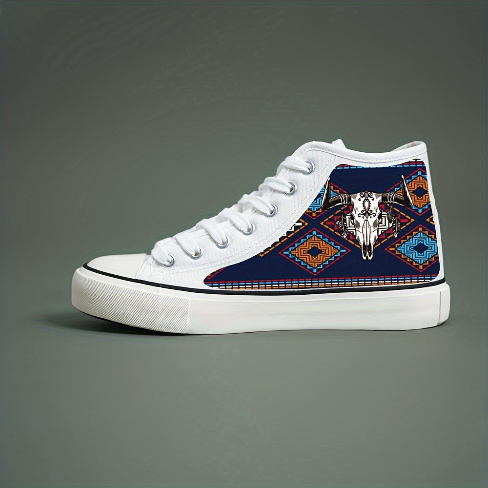 Vintage Cow Print Flat Heighten Chunky Canvas Sneakers