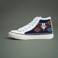 Vintage Cow Print Flat Heighten Chunky Canvas Sneakers