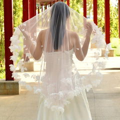 Short Pink 3D Floral Hair Veil for Brides Lace Overlay Hand Wash