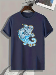 Shark Pattern Men's Comfy Sports T-shirt Graphic Tee for Fitness Activities