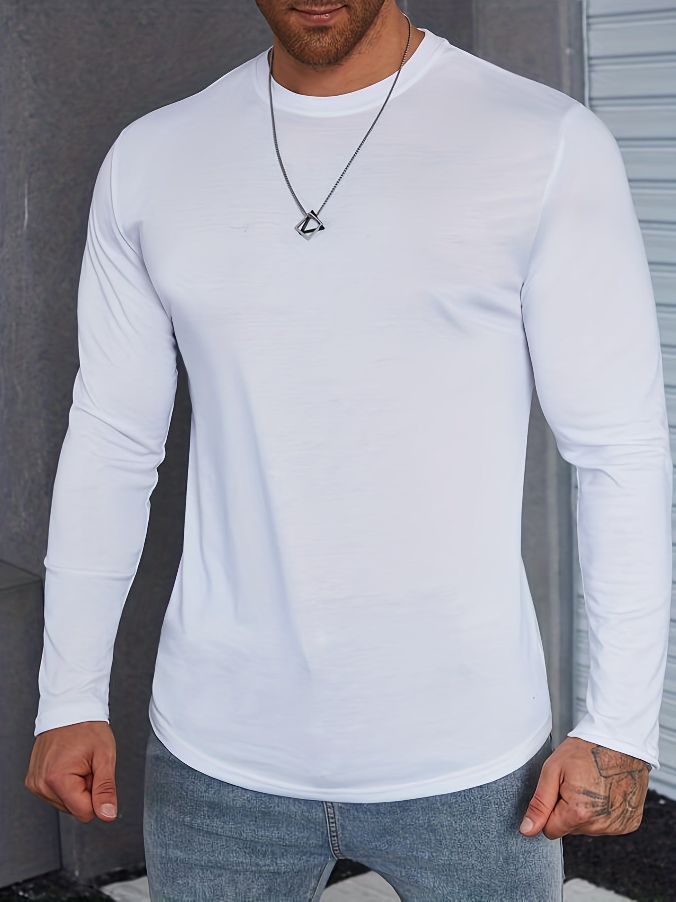 Men's Solid Crew Neck Long Sleeves T shirt Casual Comfy Shirts