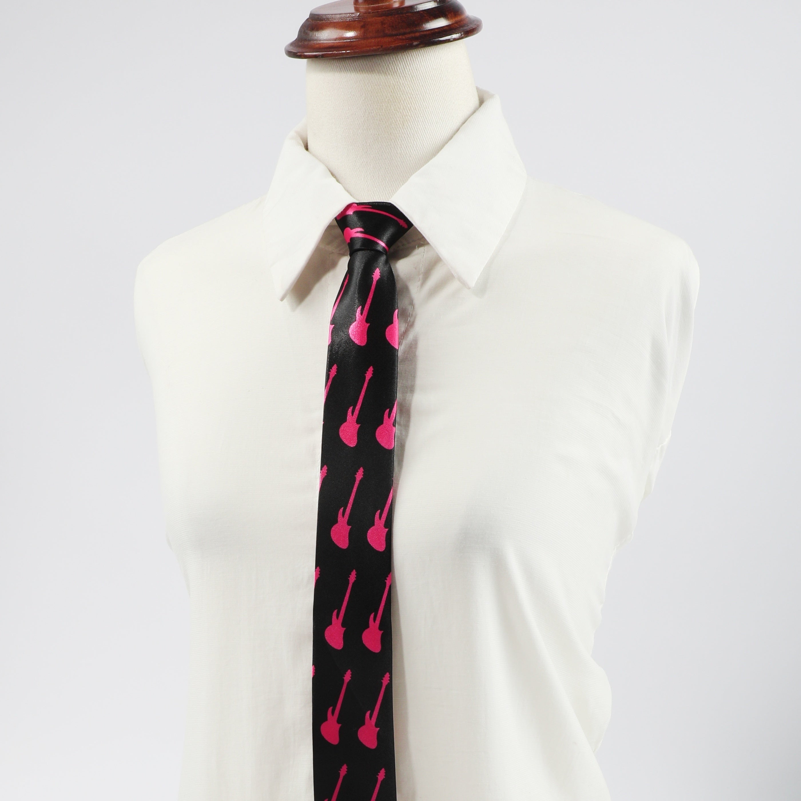 Guitar Print Necktie Solid Casual Tie for Women