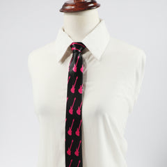 Guitar Print Necktie Solid Casual Tie for Women