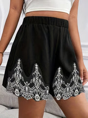 Women Lace Elastic High Rise Loose Shorts
