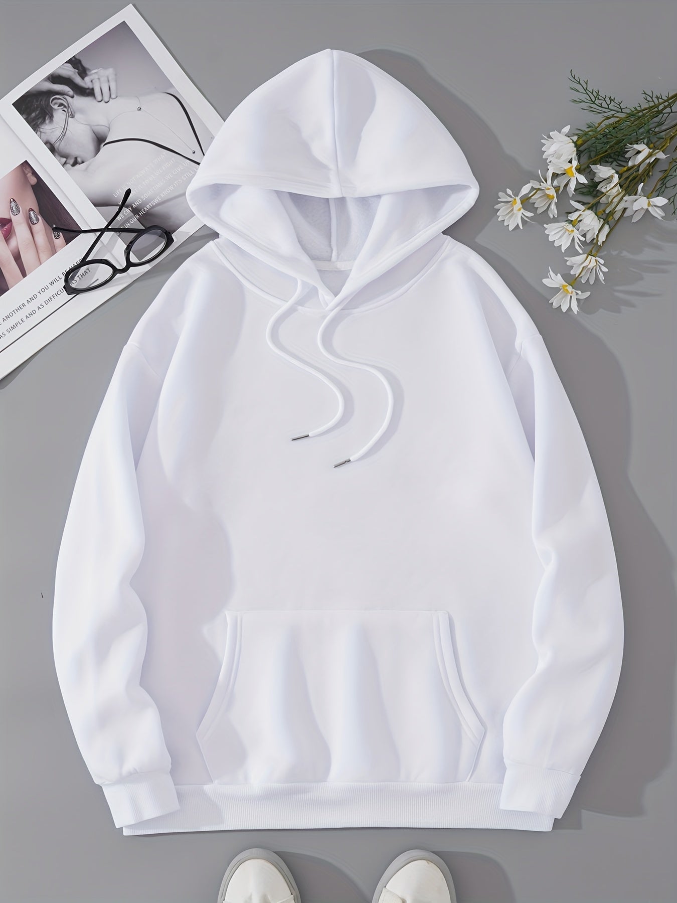 Solid Hoodies Casual Drawstring Long Sleeve Kangaroo Pocket Sweatshirt