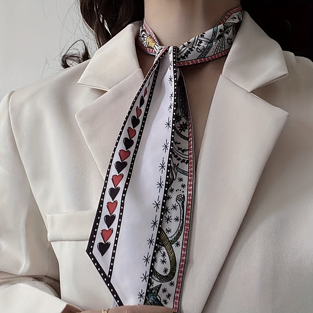 2pcs Geometric Print Skinny Scarf Long Ribbon Neckerchief Vintage Twilly Scarf