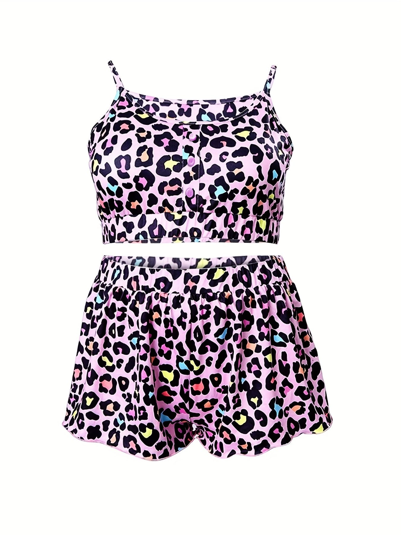 Casual Pajama Set Women's Plus Leopard Print Cami Top & Shorts