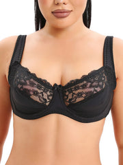 Lace Patterned Sheer Bow Bra Soft Comfort