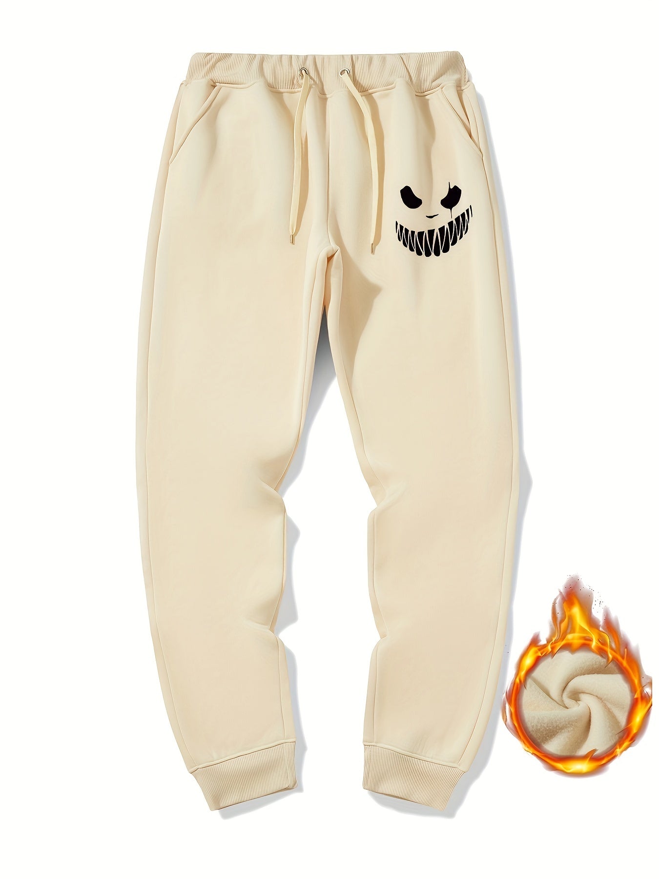 Men s Monster Smile Print Drawstring Fleece Sweatpants
