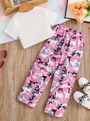 Girl's Camo 2pcs T shirt & Sweatpants Set Anime Girl Print