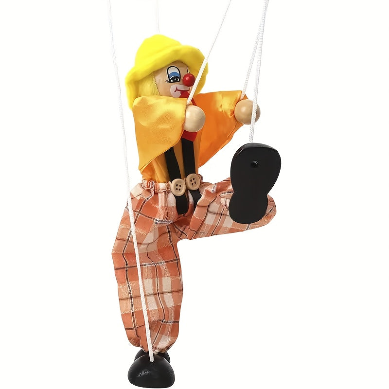 Vintage Wooden Clown Puppet Toy