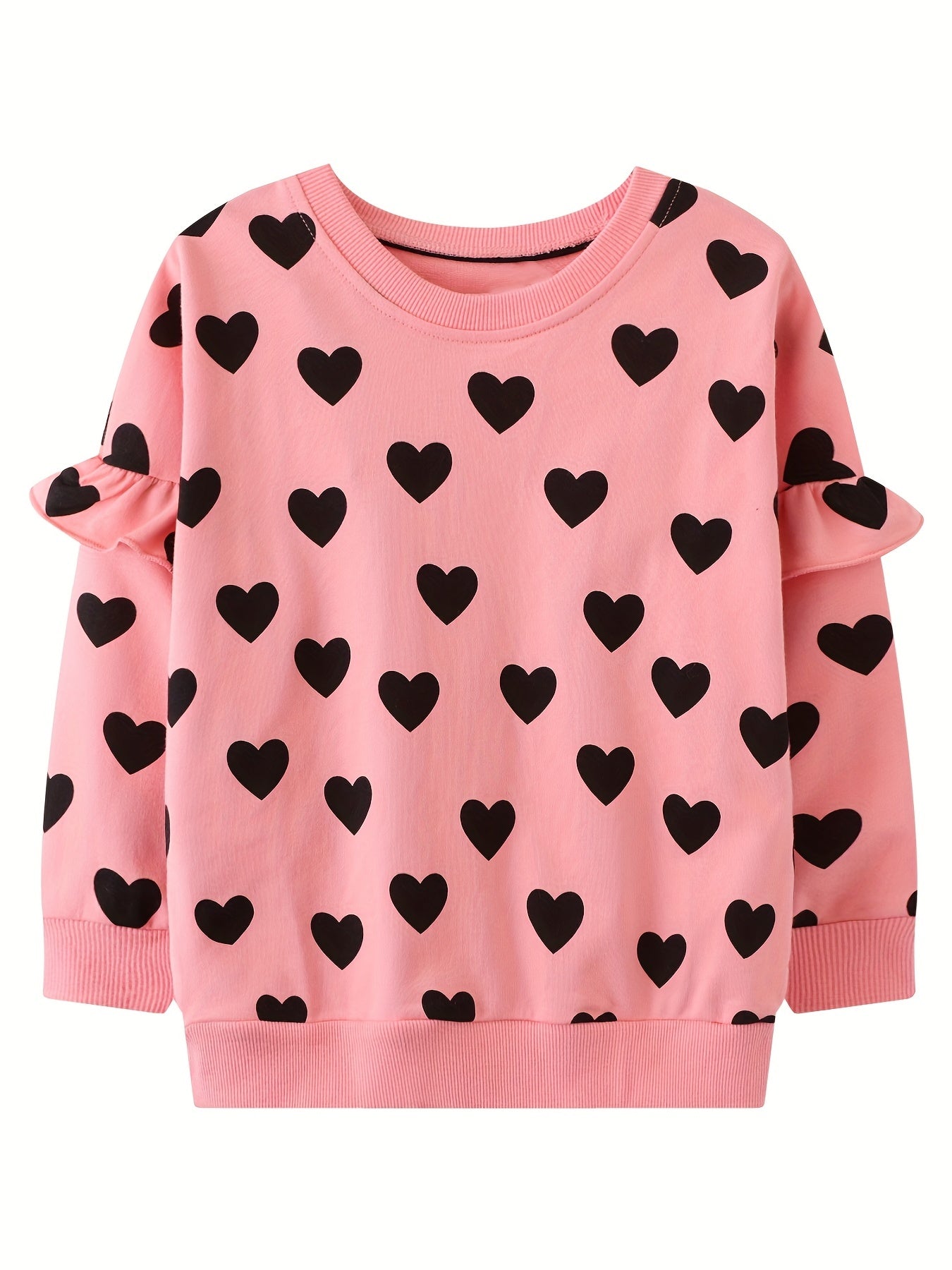 Hearts Pattern Toddler Girls Sweatshirt Crewneck Pullover For 2-8 Years