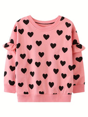 Hearts Pattern Toddler Girls Sweatshirt Crewneck Pullover For 2-8 Years