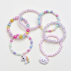 Girls Cloud Unicorn Pendant Beaded Bracelet Set