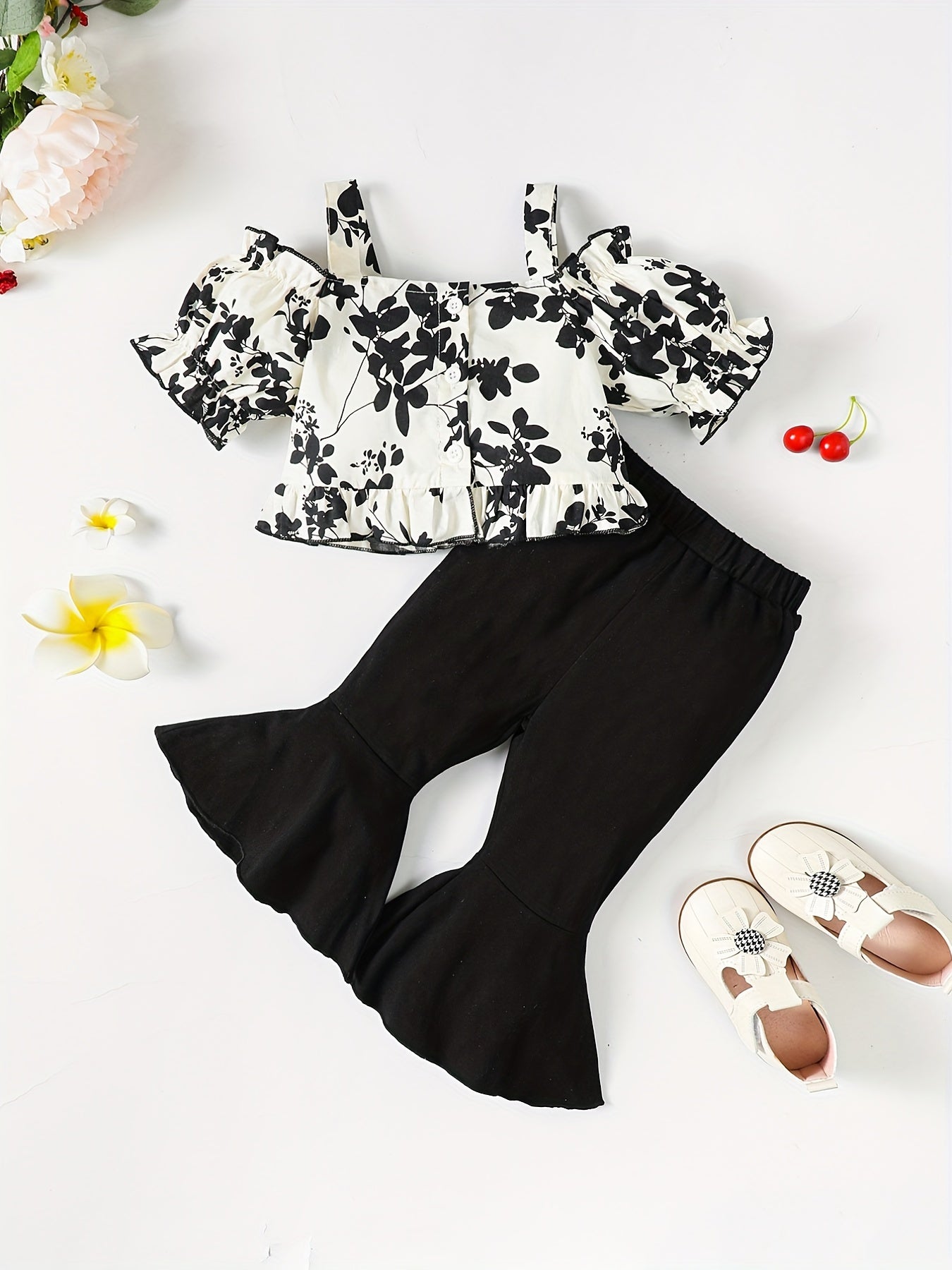 Baby Girls Floral Print Off Shoulder Top & Pants Set