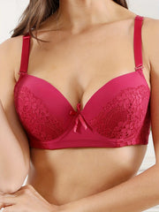 Sexy Lace Front Bowknot Flower Printing Bra Anti Sagging Micro Elastic Bra