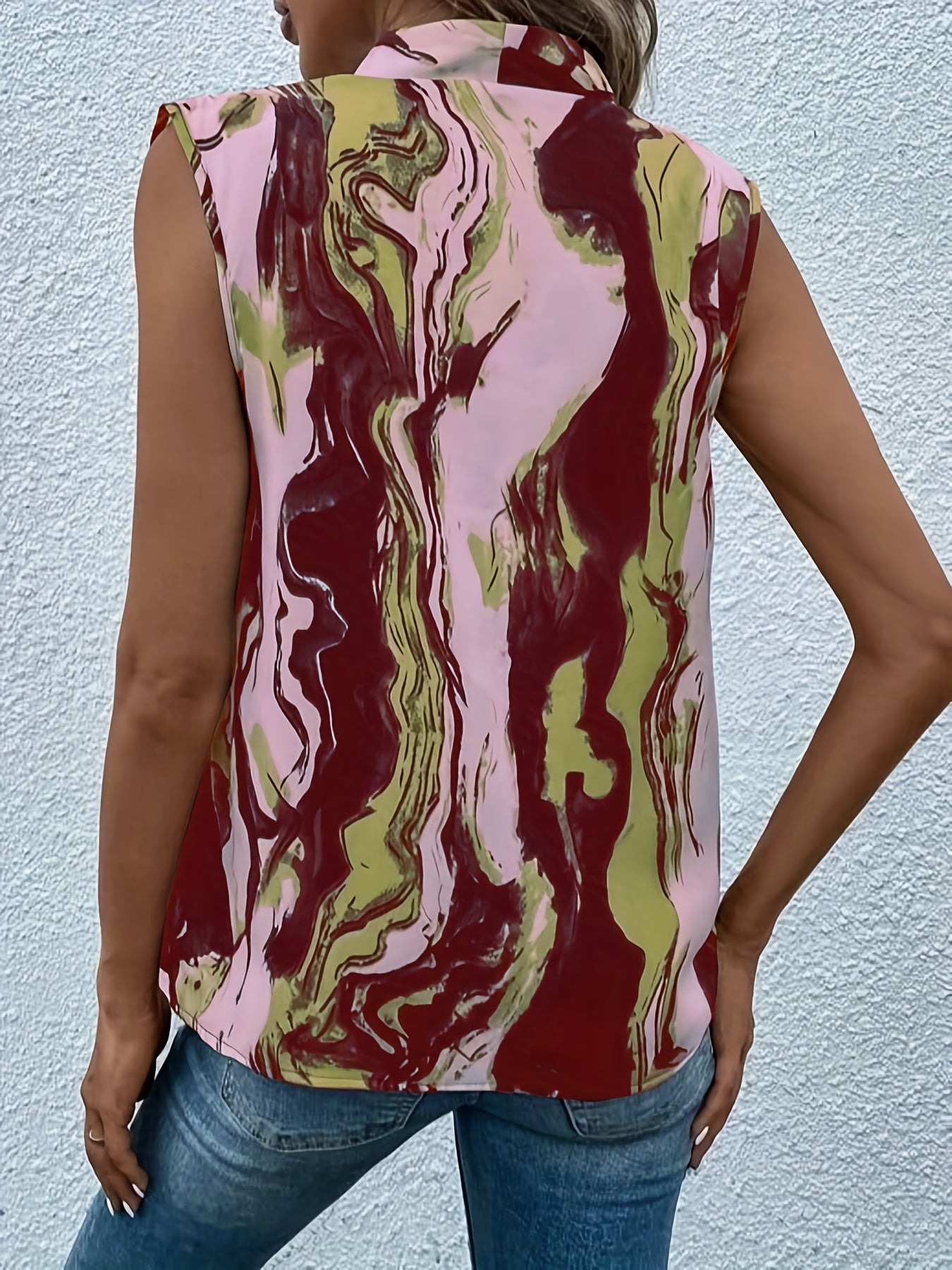 Summer All-Over Print V-Neck Tank Top Sleeveless Blouse