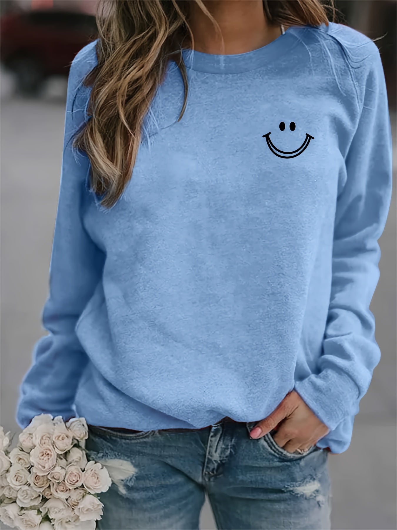 Smile Graphic Long Sleeve Sweatshirt