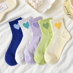 5 Pairs Heart Pattern Socks Women's Mid Tube Stockings