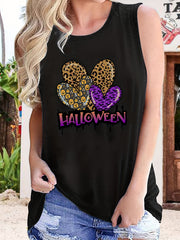 Halloween Heart Print Tank Top Sleeveless Crew Neck Summer Top