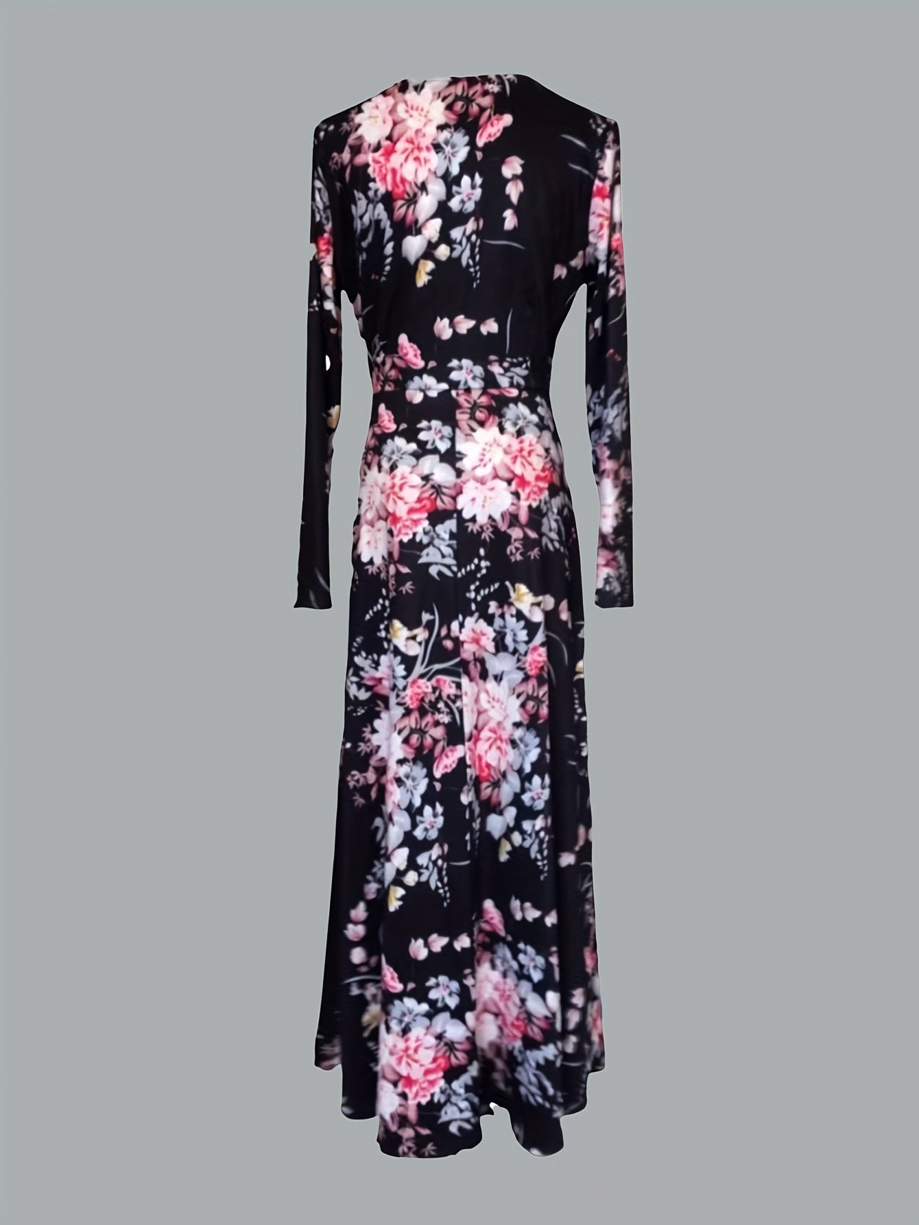 Floral Print V Neck Dress Vintage Long Sleeve Dress Women's Clothing