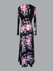 Floral Print V Neck Dress Vintage Long Sleeve Dress Women's Clothing