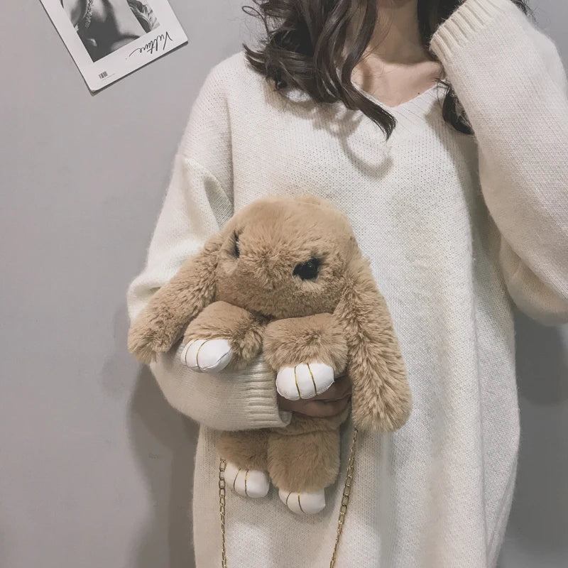 Cute Bunny Rabbit Women Shoulder Bag Crossbody Faux Fur Messenger Purse