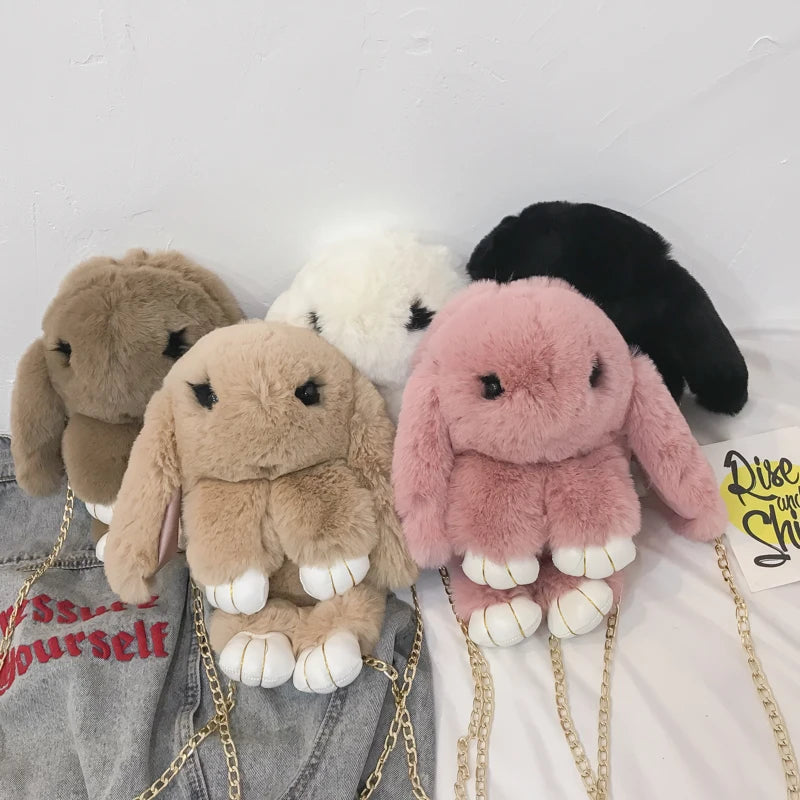 Cute Bunny Rabbit Women Shoulder Bag Crossbody Faux Fur Messenger Purse