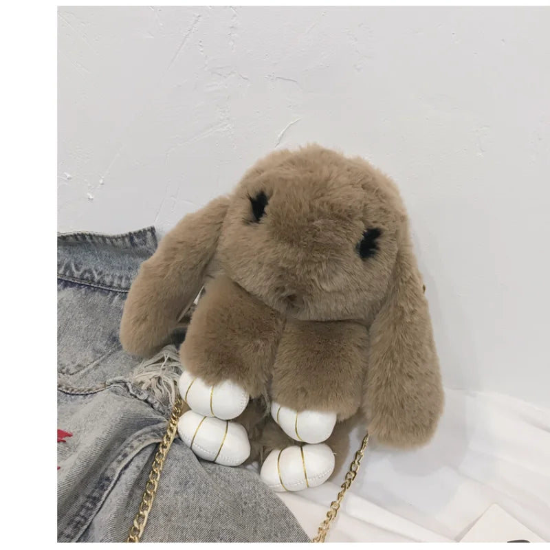 Cute Bunny Rabbit Women Shoulder Bag Crossbody Faux Fur Messenger Purse