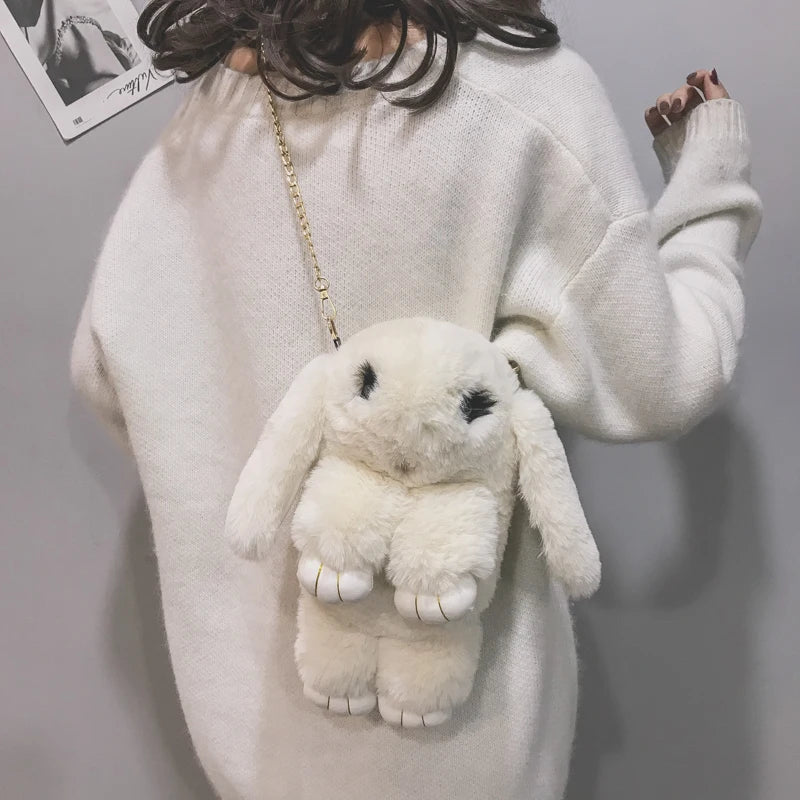 Cute Bunny Rabbit Women Shoulder Bag Crossbody Faux Fur Messenger Purse